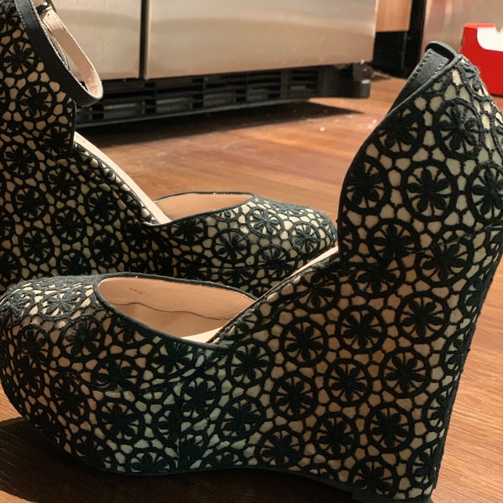 Anthropologie Farylrobin crochet platform wedges